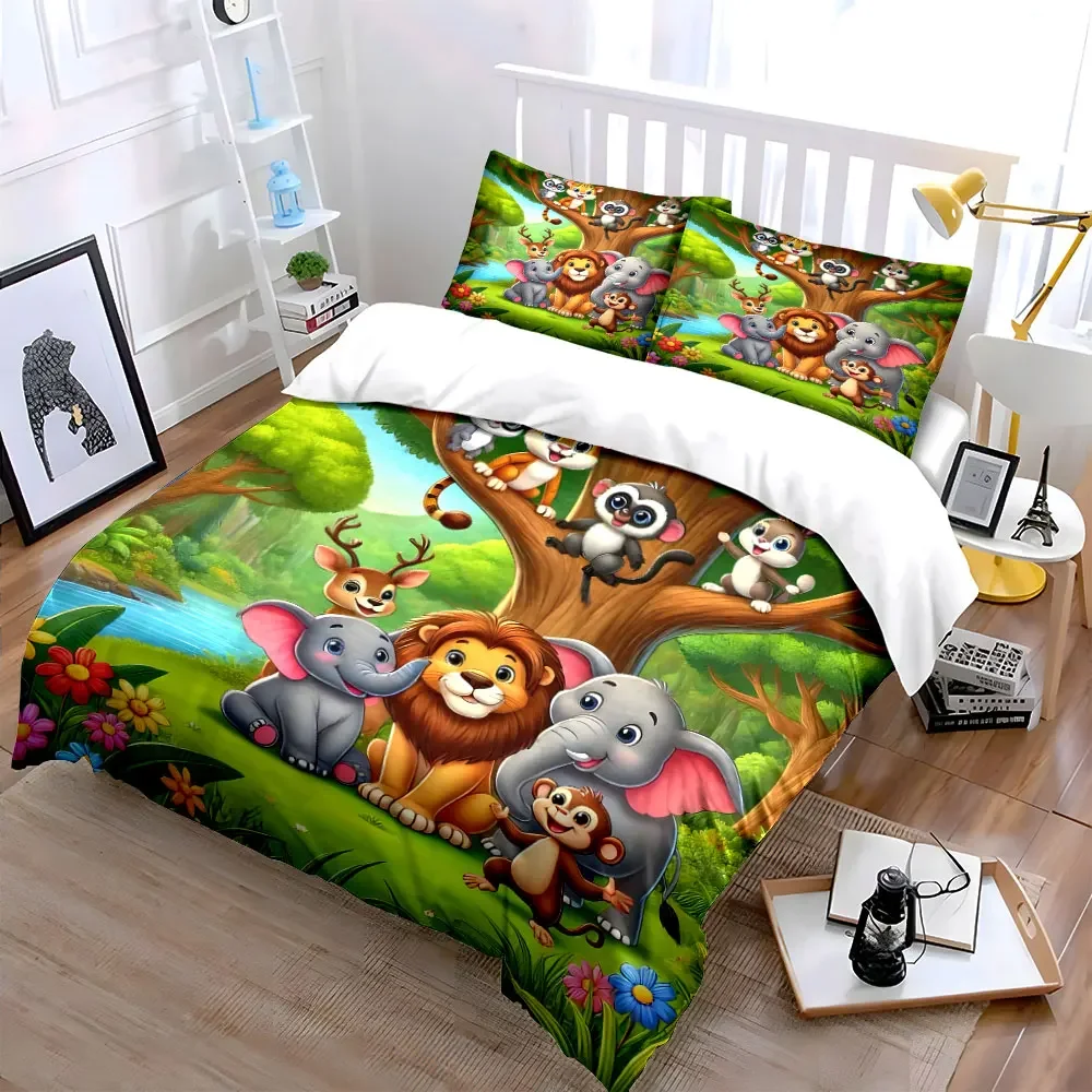 Cute Animal Friends Trio Set Multiple sizes kid's and adults' bedroom Exquisite 3PC bedding set, gift