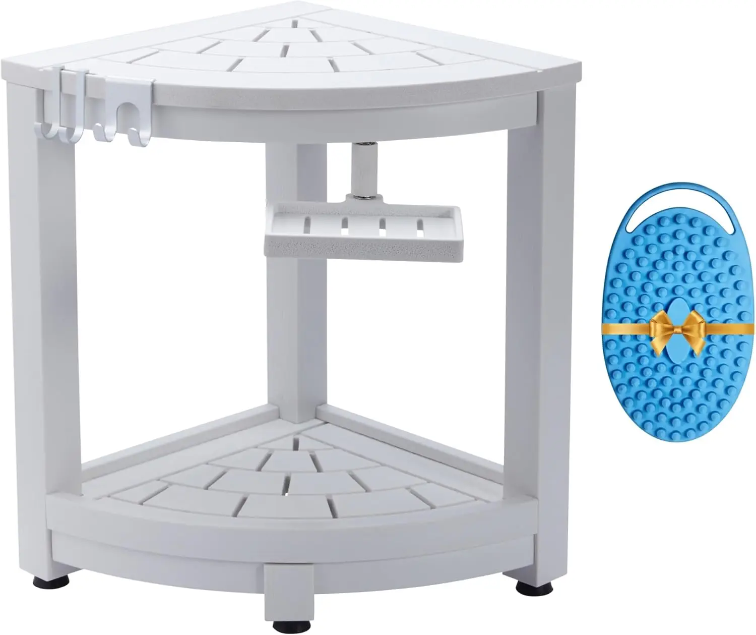

Corner Shower Stool with Adjustable Feet, Waterproof Bench Seat for Bathroom, Includes Soap Dish and Razor Holder