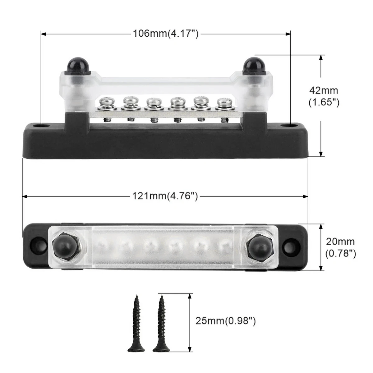 6 Way Power Distribution Block Bus Bar Car Terminal Block Negative Bus Bar 300V AC/48V DC 130A AC/150A DC for Caravan Truck Boat