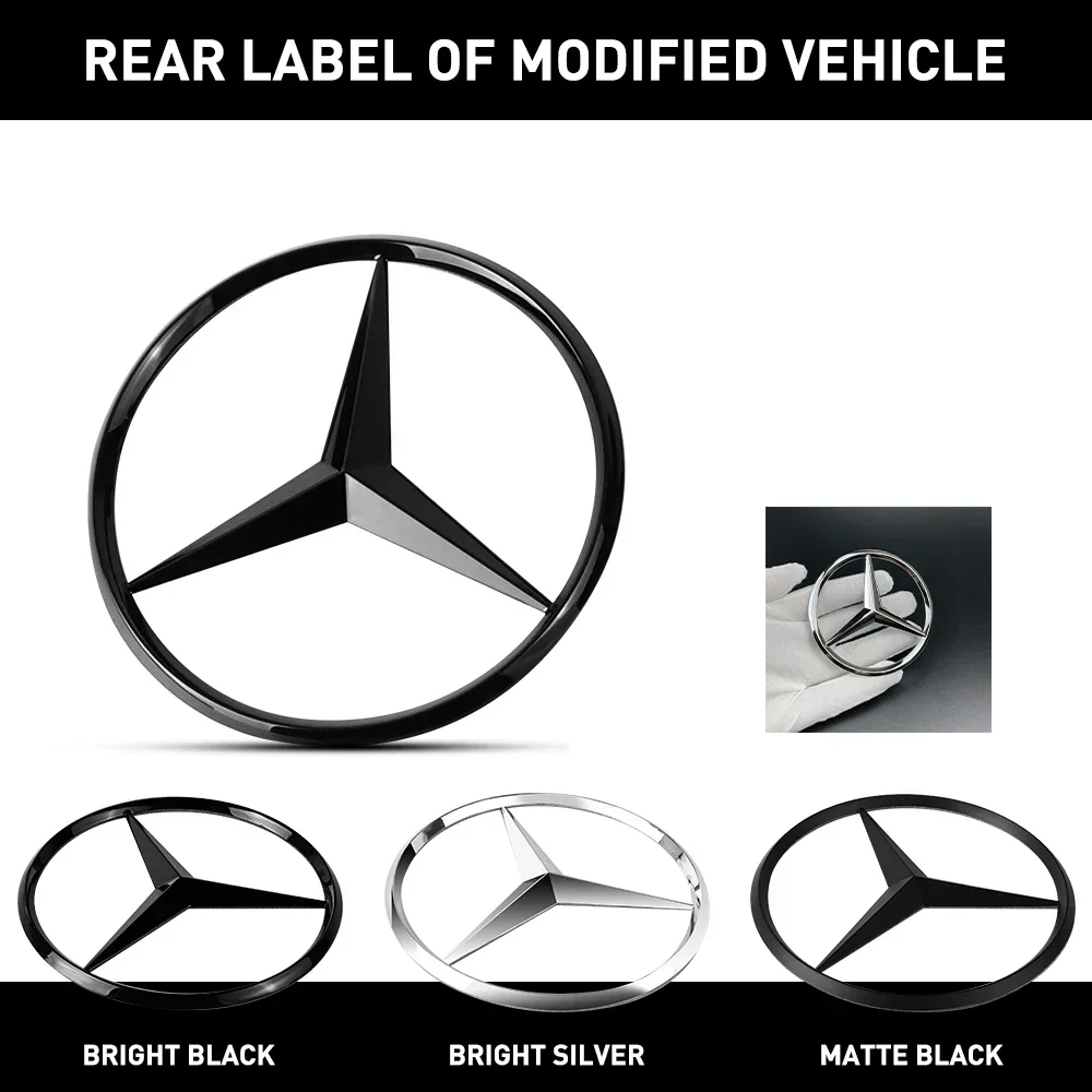 82mm ABS Tail Star Emblems Black Silver Rear Trunk Star Logo Stickers Badges for Benz C-class C320 C240 C32 AMG W203 A2037580058