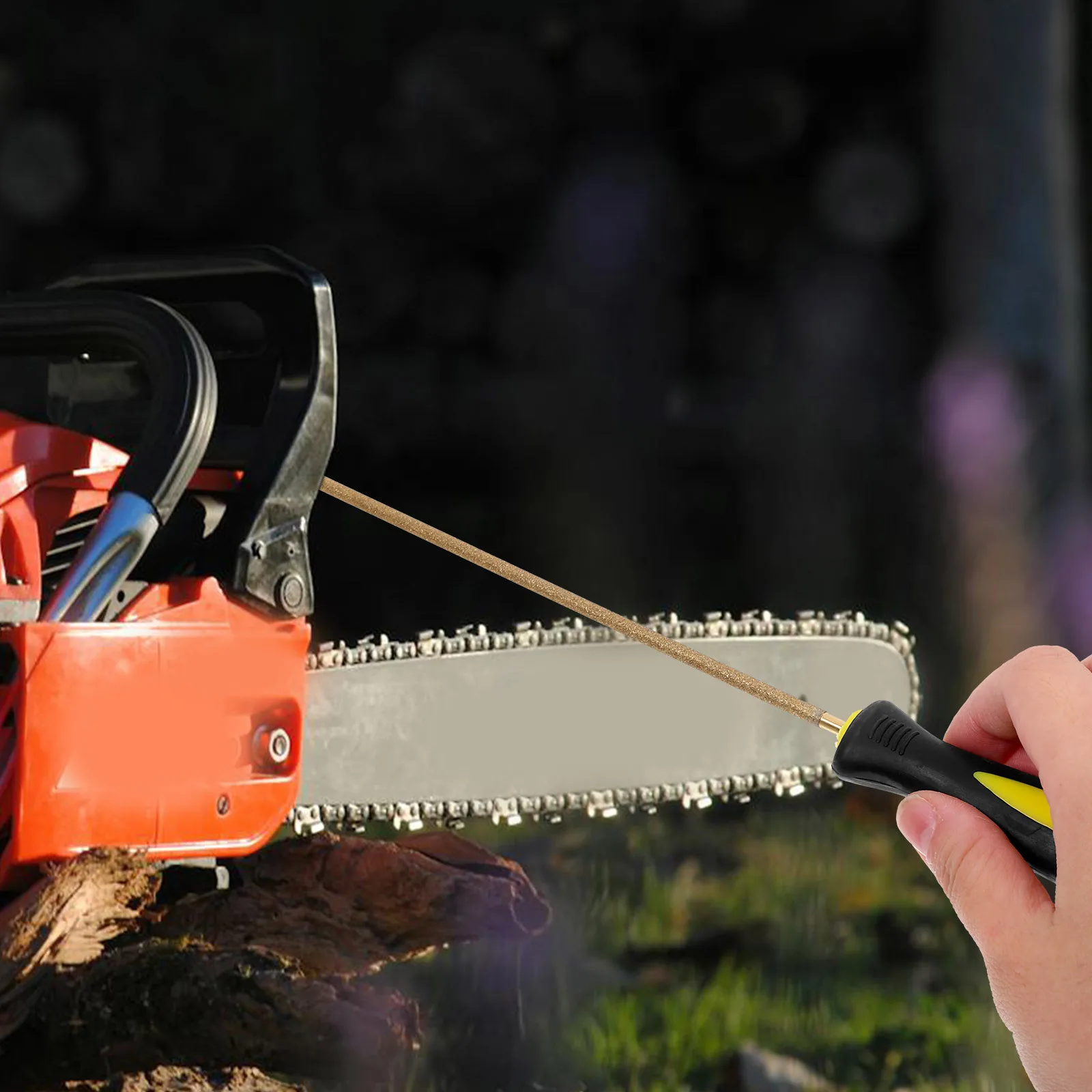 Chainsaw File Durable Emery Plastic Portable Round Sharpener Tool Ergonomic Grip Chainsaw Chain File Woodworking Tool