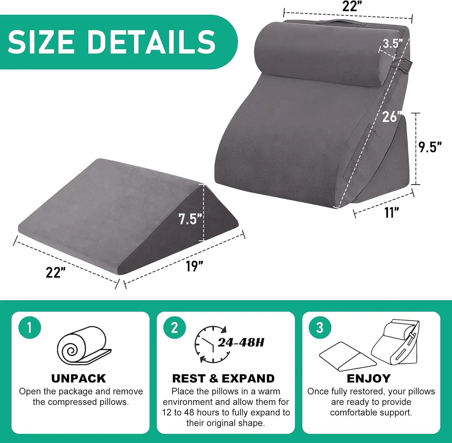 4Pcs Wedge Pillow Set For After Surgery, Orthopedic Bed Wedge Pillow For Back Pain Relief, Sitting Up In Bed, Acid Reflux