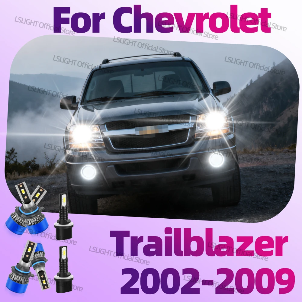 2/6Pcs High Low Beam LED Headlights 12V 6000K Fog Lamps Kit For Chevrolet Trailblazer 2002-2009 2003 2004 2005 2006 2007 2008
