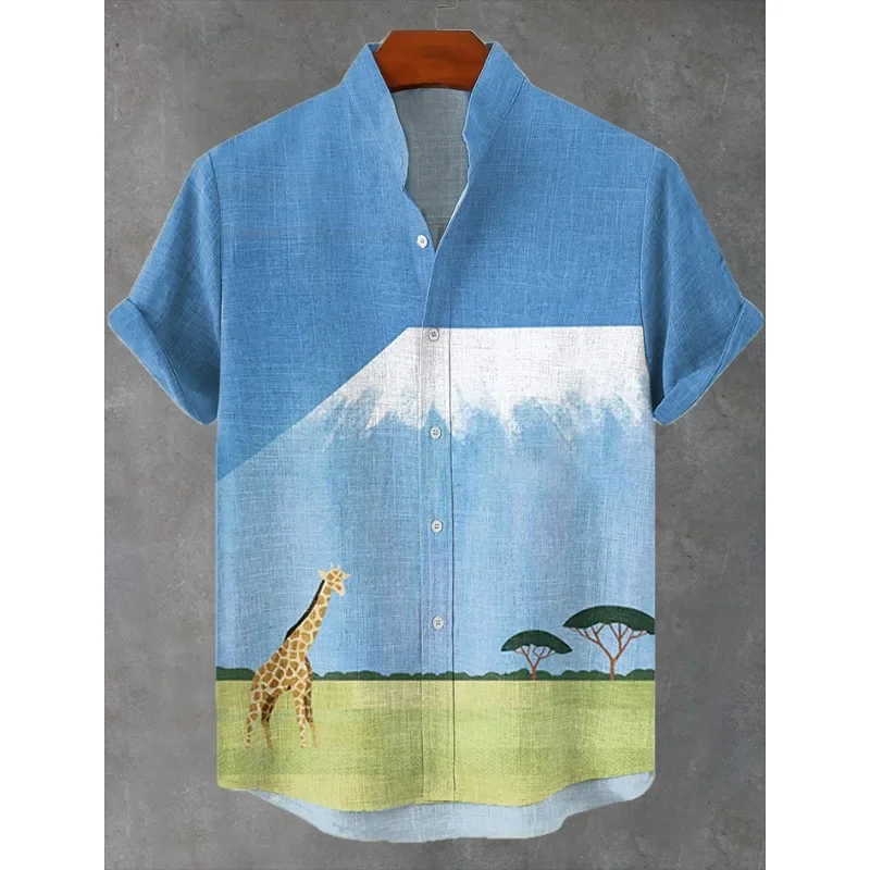 

Men's Kilimanjaro Landscape Watercolor Art Print Casual Shirt Harajuku Summer Hipster Button Down Shirts Harajuku Hawaiian Shirt