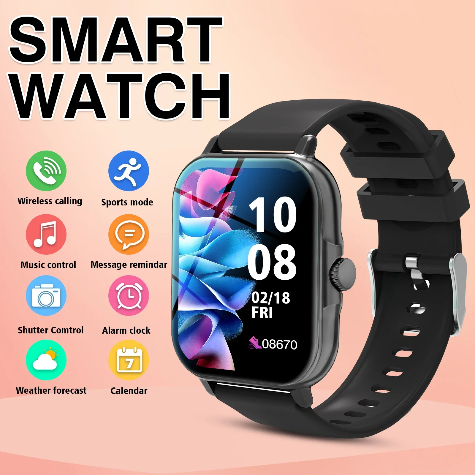 

2.01'' Smart Watch with Message Answer Call Sleep Monitoring Sports Pedometer Information Alerts for IPhone Android