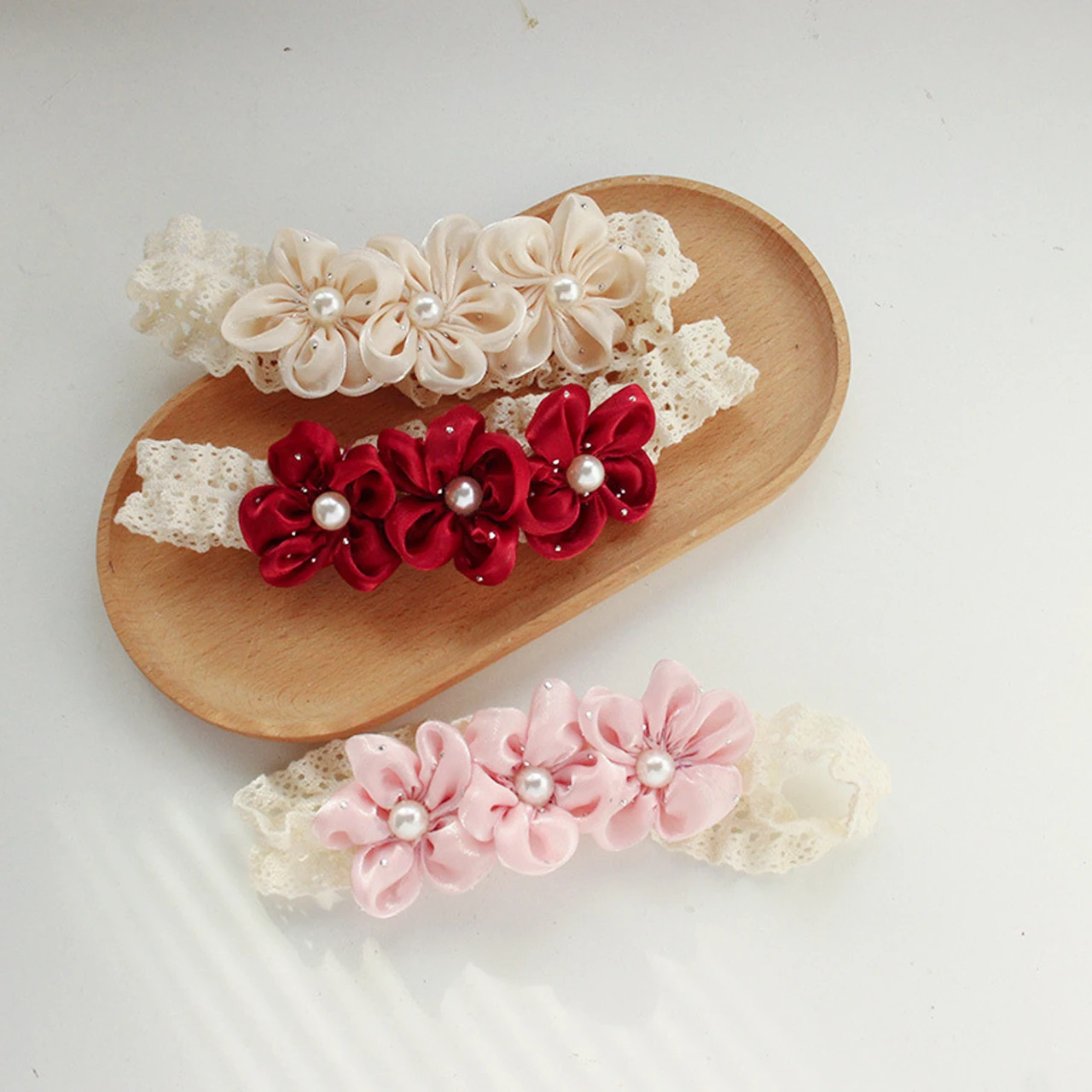 Pearls Flower Baby Headband Photo Props Floral Newborn Headwear Toddler Elastic Thin Lace Hairband 0-3Year Kids Hair Accessories