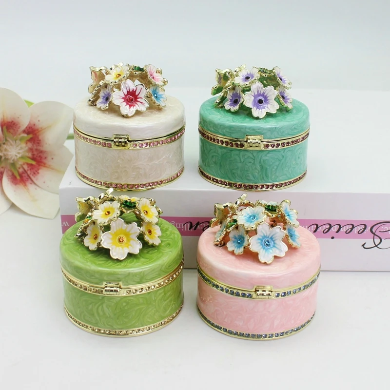 SHINNYGIFTS Scatola per gingilli smaltata a forma di fiore Scatola per gioielli incernierata per mini anelli Orecchini Conservazione Regali di ritorno di nozze