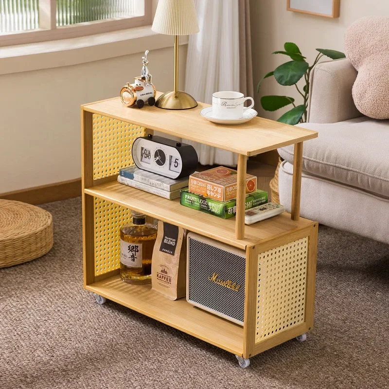 Factory direct sale Minimalist Movable wheeled coffee table Household storage side cabinet Sofa side table