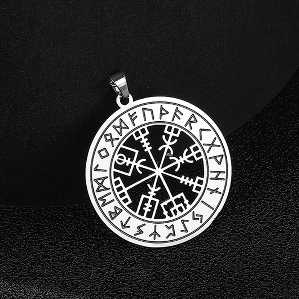 Dawapara Compass Vegvisir Pendant Crescent Amulet Runes Circle Stainless Steel Charms for Jewelry Making Nordic Gifts