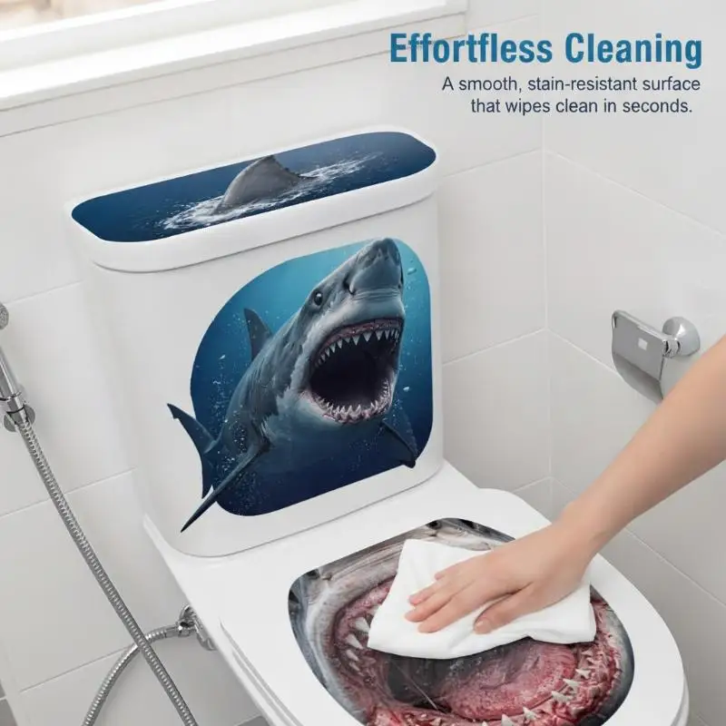 Funny Horror Shark Toilet Sticker Waterproof Self-Adhesive Decal for Bathroom Wall Toilet Lid Home Restroom Decor