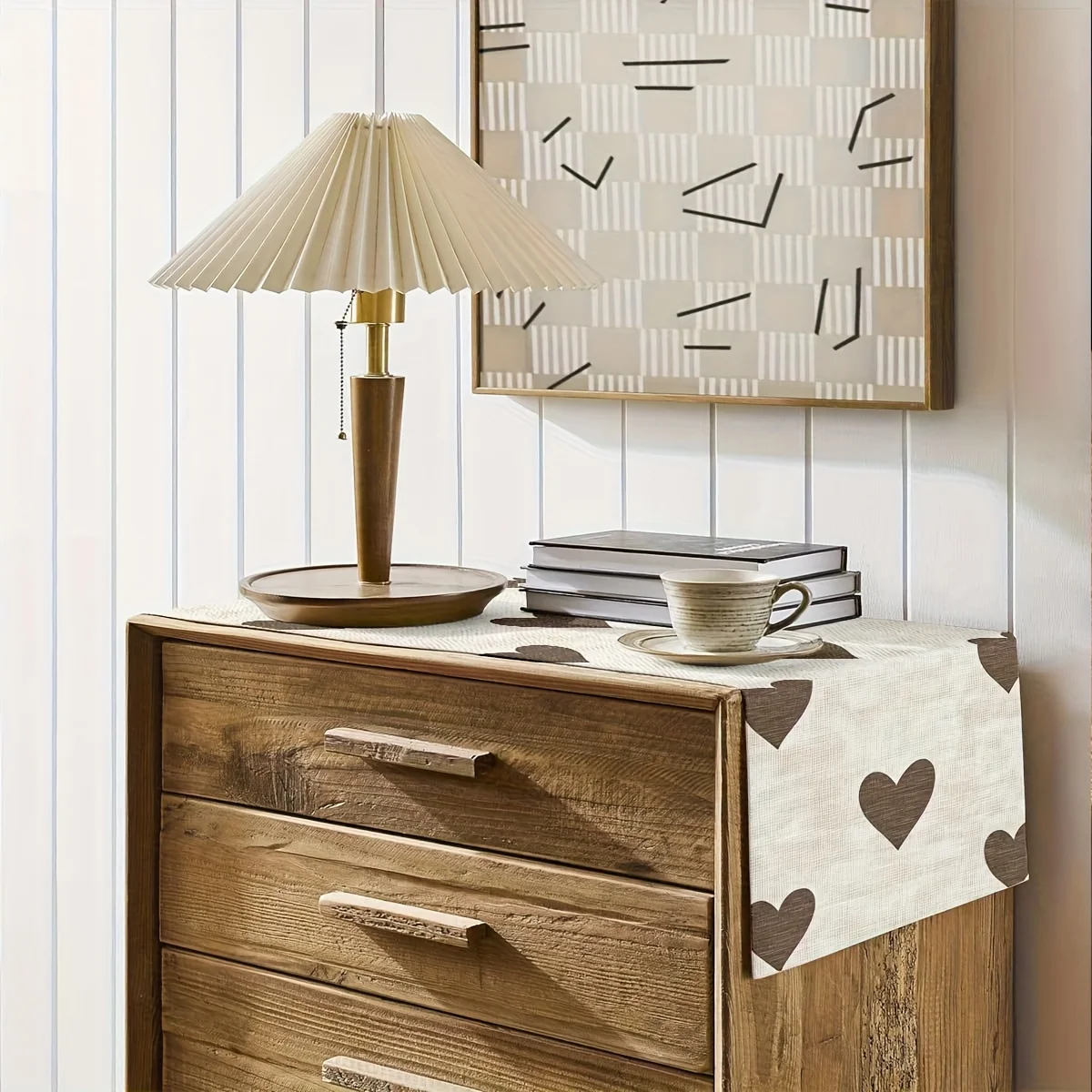 1 Piece Heart-Shaped Table Runner - Beige with Brown Heart Dining Table Decoration, Suitable for Dinner Parties, Holiday Parties, Family Gatherings, Children's Activities, Themed Cafes, Home Decoration, Christmas Markets, Cozy Tea Parties