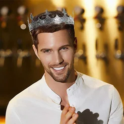Royal King Queen Crown for Men/Women Metal Prince Crowns and Tiaras Full Round Birthday Party Hats Costume Accessories