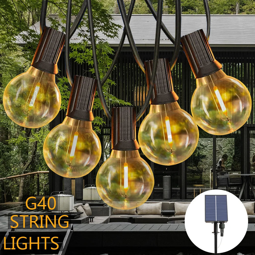 7/12M Solar Led G40 Globe Christmas Garland Street Fairy String Light Wedding Bulb Outdoor Lamp For Party Holiday Garden Light