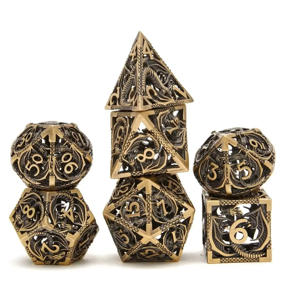 7pcs Hollow Metal Dice Set for DND Octopus Polyhedron Dice for RPG Board Game Pathfinder Metal Dice D4 D6 D8 D0 D% D12 D20 Dice