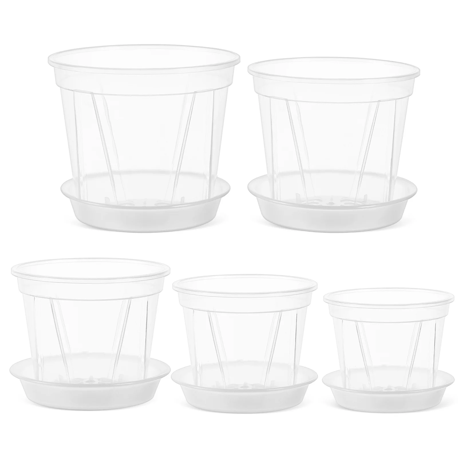 

5 Pcs Clear Plant Transparent Design Nursery Indoor Basin Plastic Flower Pots Drainage Holes Orchid Pots Planting