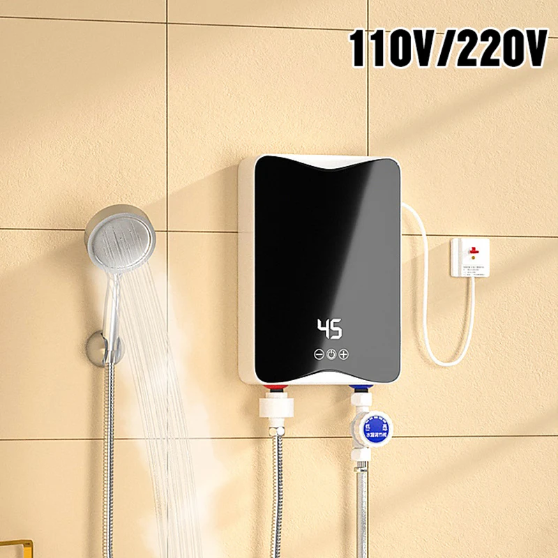 110V 220V Instant Water Heater Kitchen Bathroom Mini Wall Mounted Electric Water Heater LCD Temperature Display with Shower Set