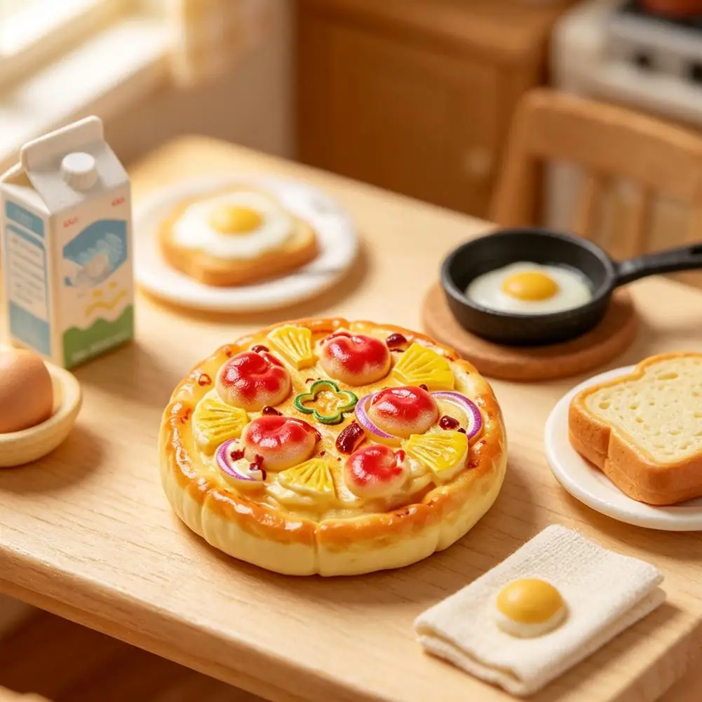 Simulation Pizza Figures Miniature Pizza Resin Charms 2pcs Mini Resin Pizza Ornaments Realistic Tiny Food Dollhouse for Diy