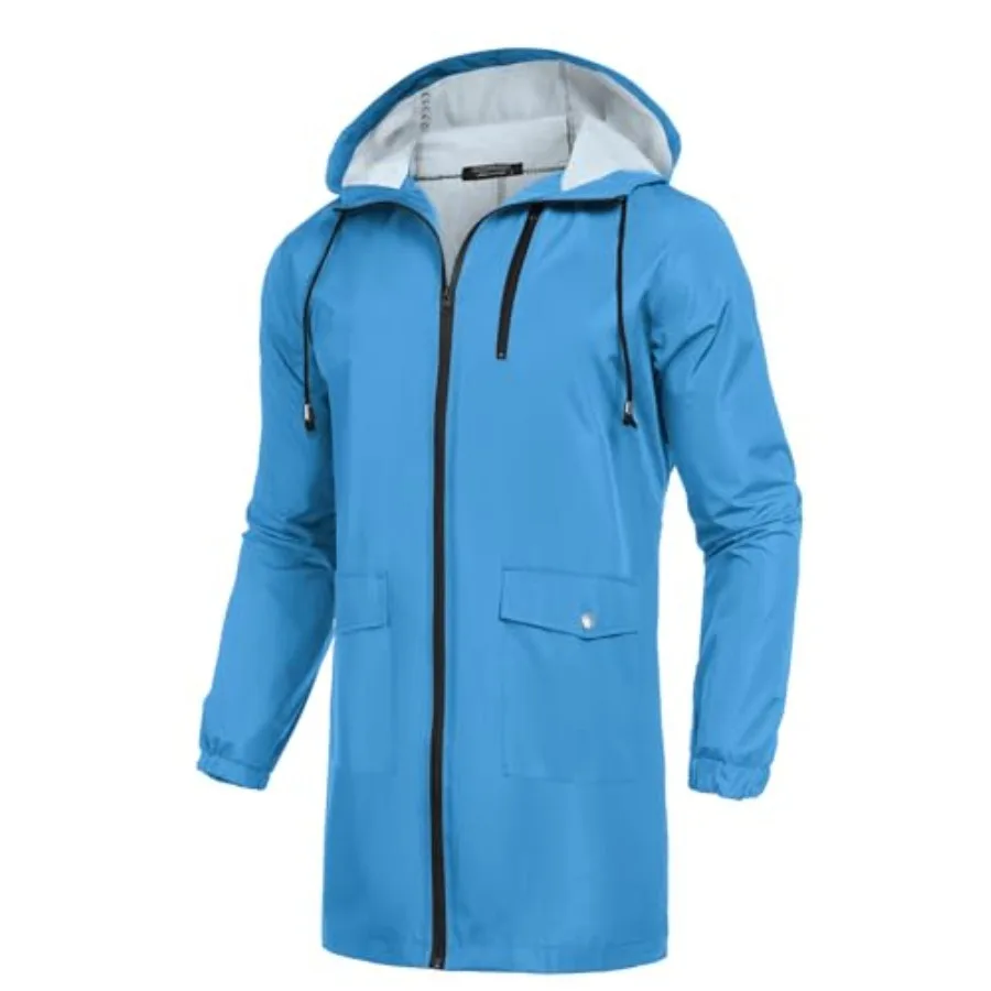 

Men's Long Raincoat Ligtweight Rain Jacket Waterproof Outdoor Jackets with Hood