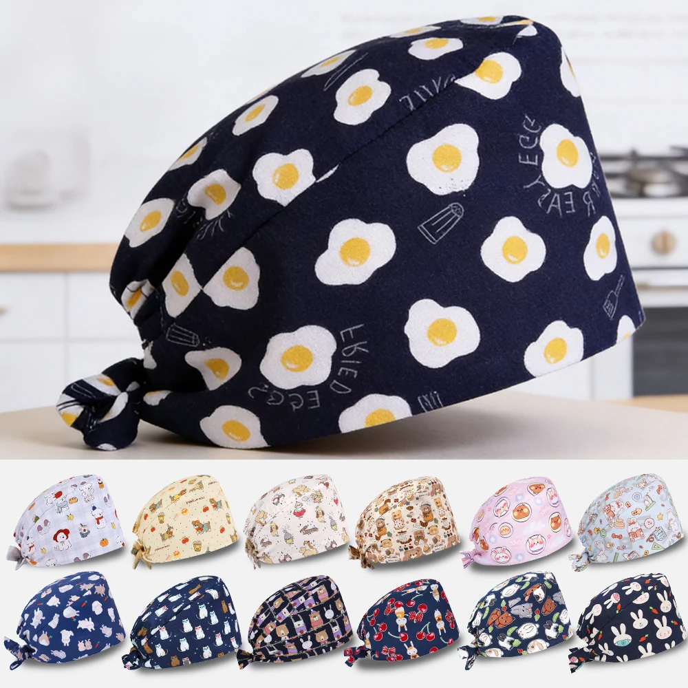 Schrubbmütze mit klassischem Muster für Damen und Herren, 100 % Baumwolle, atmungsaktiv, kurze Haare, Hut, Chef, Tierarzt, Ärzte, Arbeitskappen M319