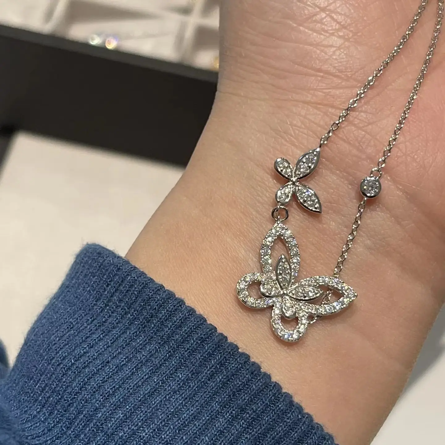 Luxury Classic S925 Serling Silver Women's Necklace. Butterfly 1:1 Design, Multiple Stacking, Adjustable Length. Festival Gift view 5