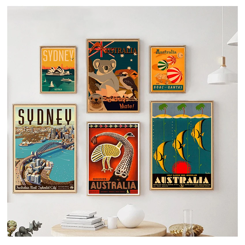 Canvas Painting Vintage Wall Pictures Kraft Posters Coated Wall Stickers Home Decoration Gift Travel to Australia Sydney Koala