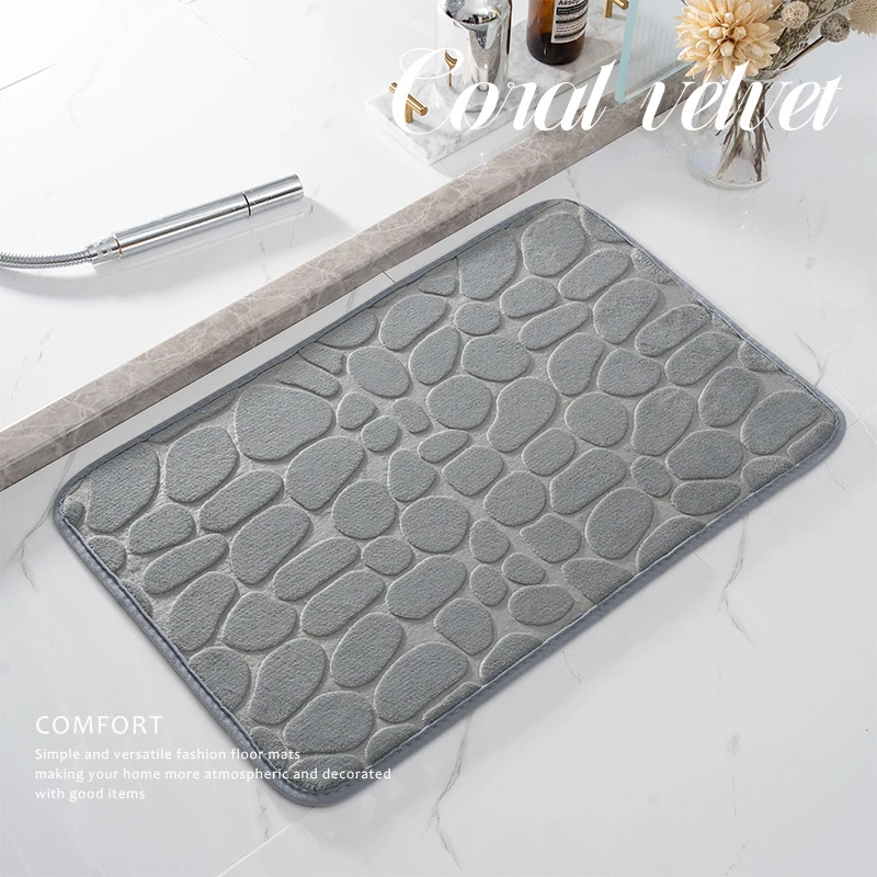 

Cobblestone Embossed Bathroom Absorbent Bath Mat, Thick Non-slip Mat, Damp-proof, Soft Foot Pad, Shower Room Floor Rug, Doormat