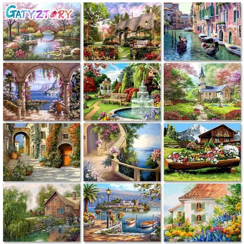 

GATYZTORY 60x75cm Frame Painting By Numbers Diy Kit For Adults Decorative Paintings Courtyard Scenery Picture By Numbers Unique