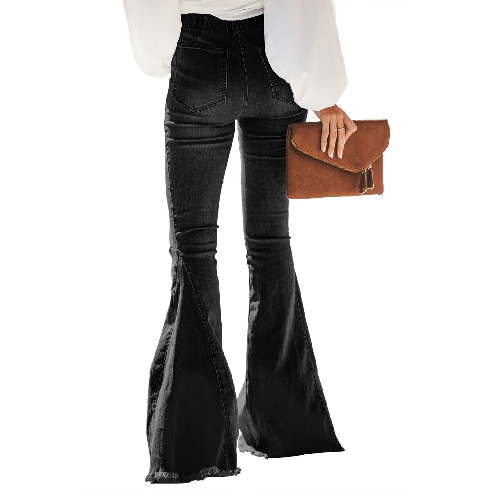 

Soft High Waisted Flared Pants Stylish Washed Ripped Jeans with 3 Colors for School Office Party Outerwear