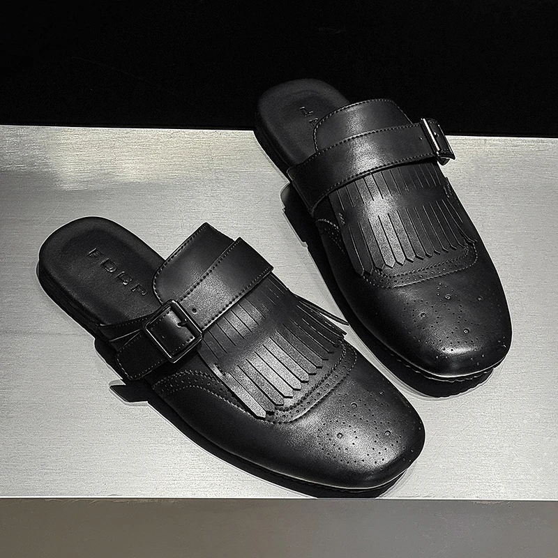 Four Seasons Retro Men Half-Bootie Shoes Black European-style One-piece Casual Comfortable Fashionable Brand Shoes Men Booties