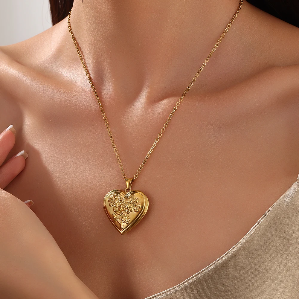 الفولاذ المقاوم للصدأ قابل للفتح القلب إطار الصورة المنجد المعلقات القلائد للنساء الرجال الأسرة صورة شخصية هدايا المناسبات #2