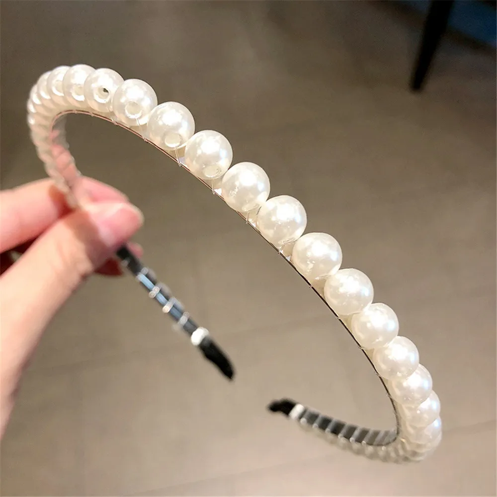 Fashion White Artificial Pearl Hair Hoop Fixed Hair Styling Elastic Hairbands Women Girls Makeup Washing Face Headband Headwear