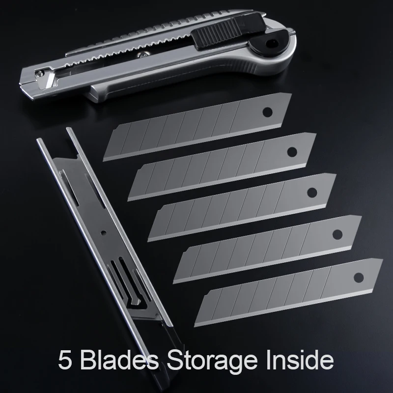AMPCOM 유틸리티 나이프 헤비 듀티 커터, 개폐식 자동 로딩 스테인레스 스틸 스냅 오프, 퀵 체인지 엑스트라 블레이드 (5 개)
