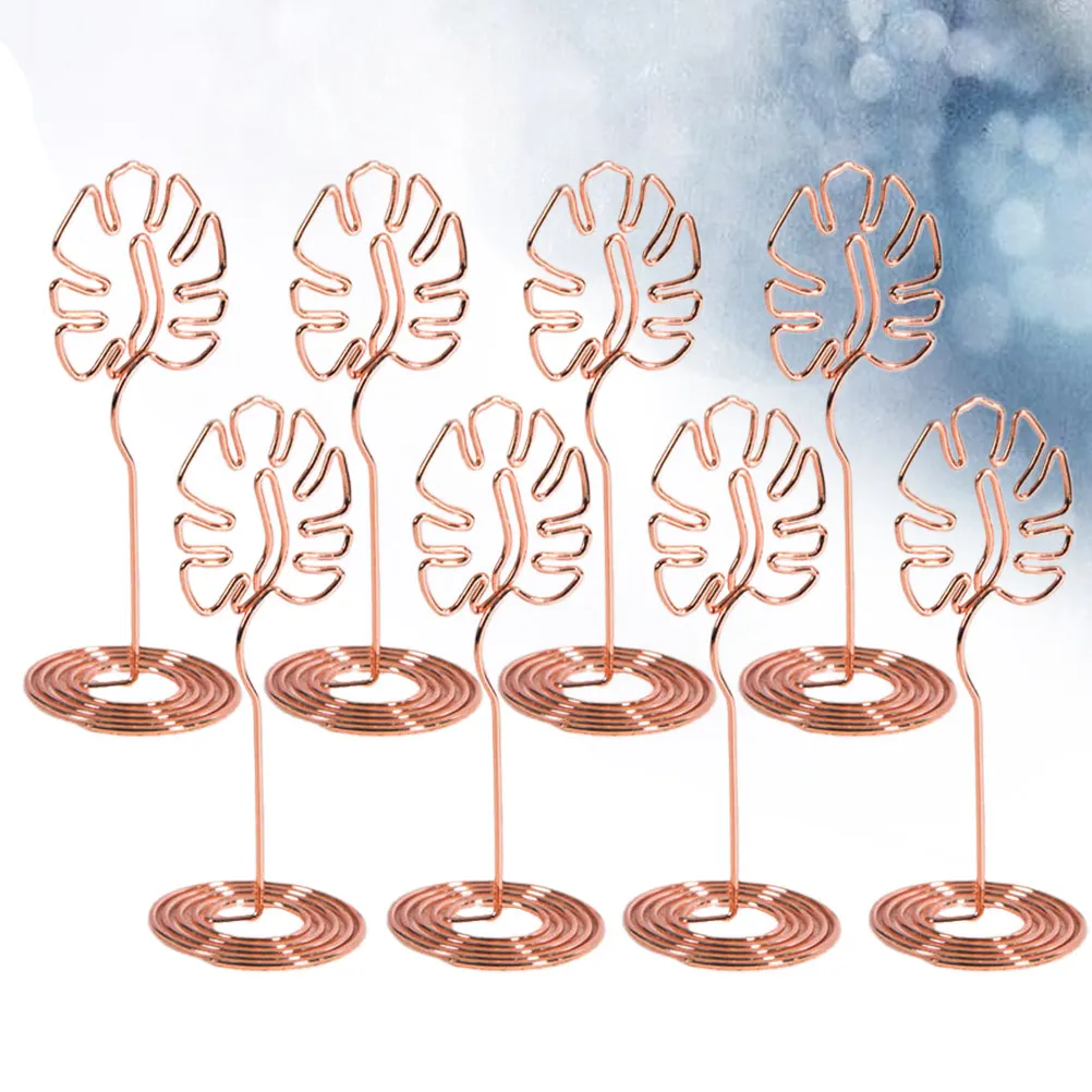 8Pcs Metal Name Card Holder Electroplated Rosy Golden Monstera Desktop Decoration Memo Paper Clip Table Number Holder Wedding