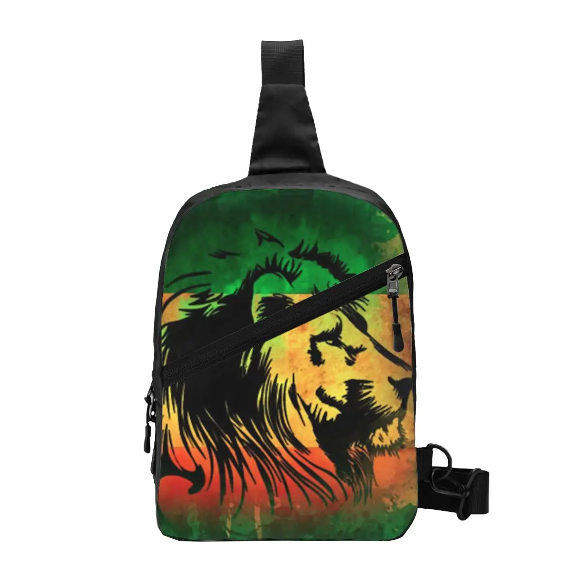 Rasta Lion Stripe Chest Bag Men Sling Crossbody Backpack Chest Bag Travel Hiking Daypack Shoulder Bag