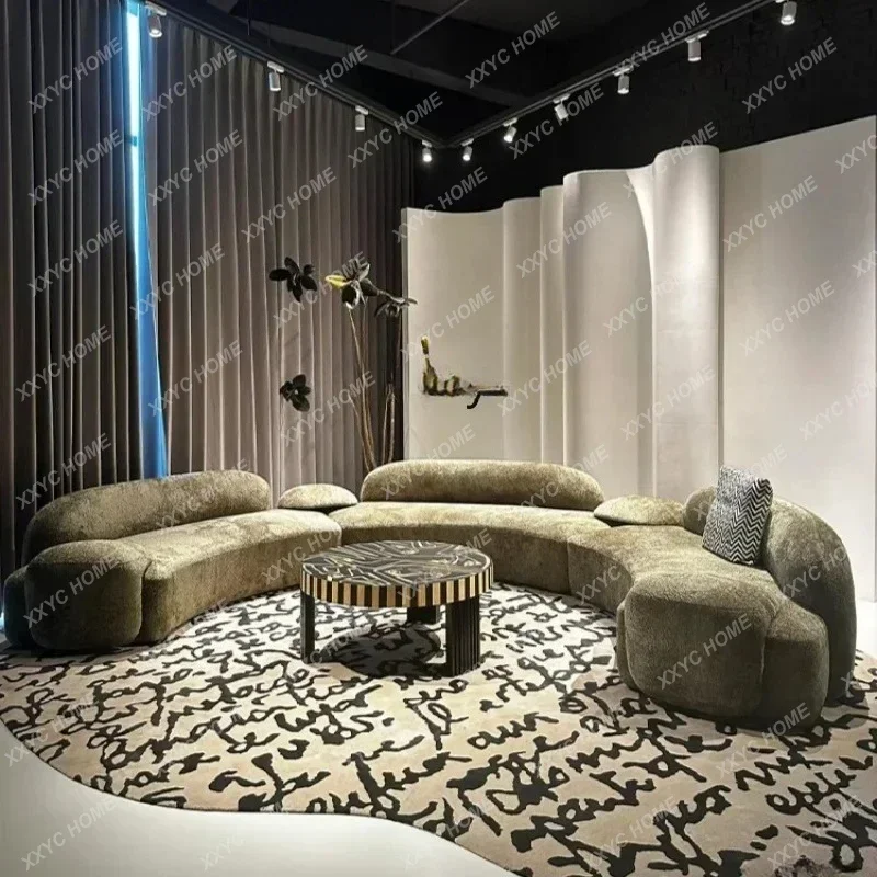 Designer Italian minimalist modern minimalist curved large square multi-person apartment corner straight row fabric sofa
