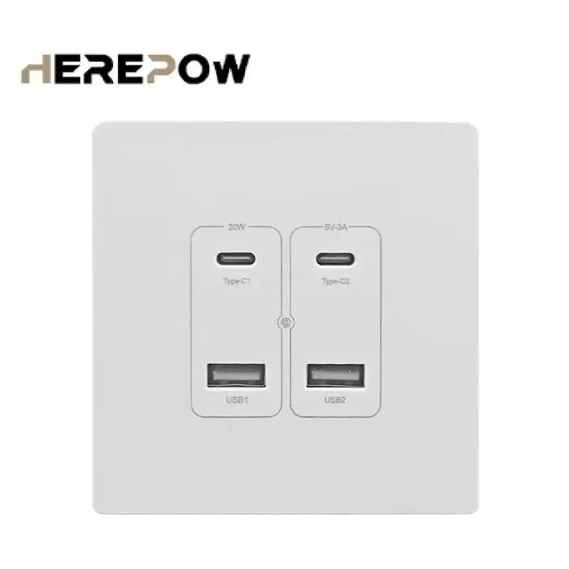 Herepow Wall Power Socket With Dual USB Typec Four Port Fast Charging Interface 20W 3A 220V Smart Home Appliance Plug Adapter view 3