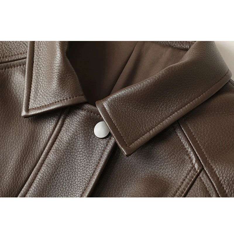 Kurtki damskie ze skóry naturalnej na jesień i zimę, luźny krój, skóra owcza klasy A, długi rękaw, zapinane na zamek, płaszcze.