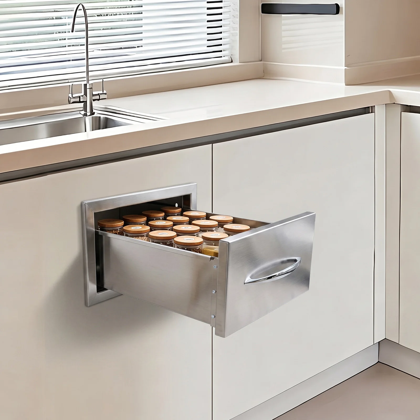 Outdoor Kitchen Drawer, Stainless Steel Drawer for Outdoor Kitchens or BBQ Island, Stainless Steel Outdoor Kitchen Drawer