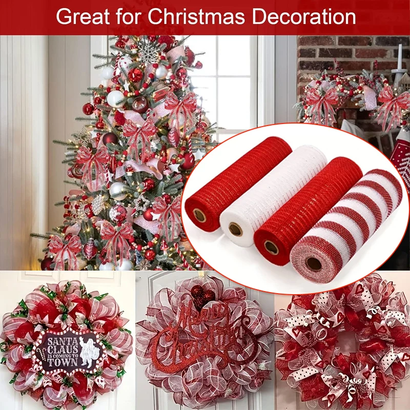 

Christmas Mesh Ribbon Deco Metallic Fall Mesh Metallic Foil White Red Mesh Rolls Diy Christmas Project Wreaths Party Decorations