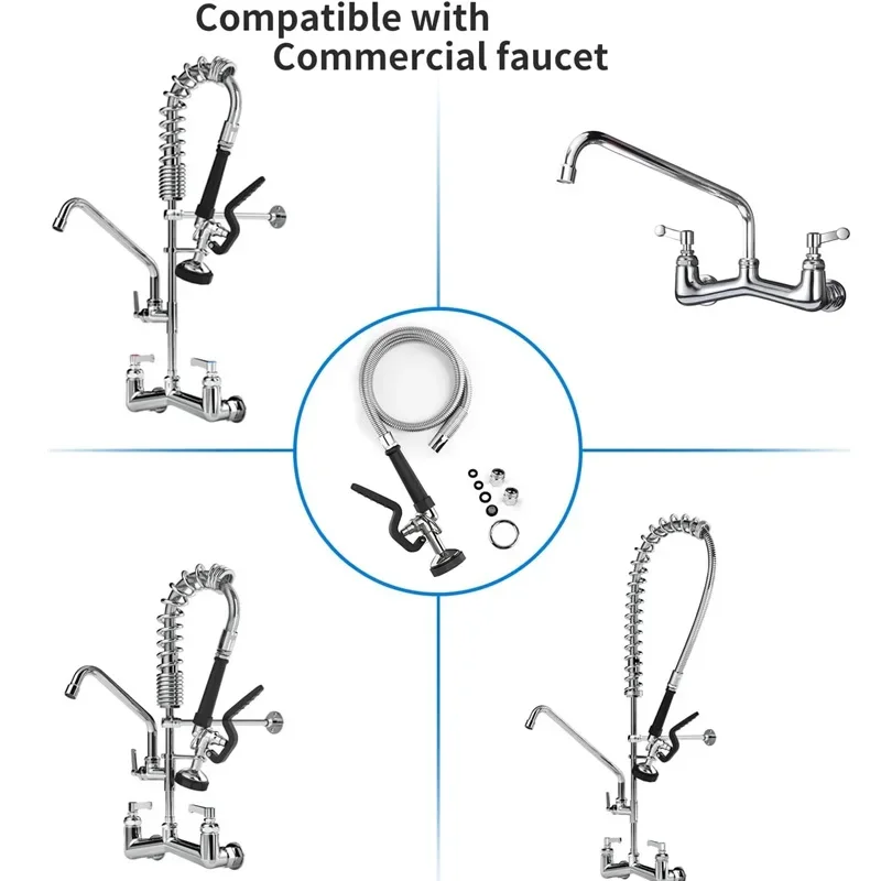Pre Rinse Spray Valve Stainless Steel for Commercial Kitchen Sink Water Flow Pre Rinse Sprayer with 45” Hose Ergonomic Handle