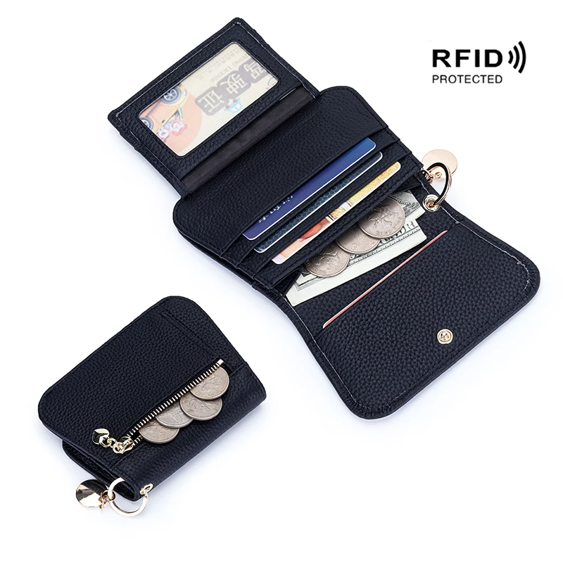 14 Colors New Womens Elegant Round Hanging Charm Short Wallet Fashion Genuine Cow Leather Coin Purse ID Card Holders purse Gift