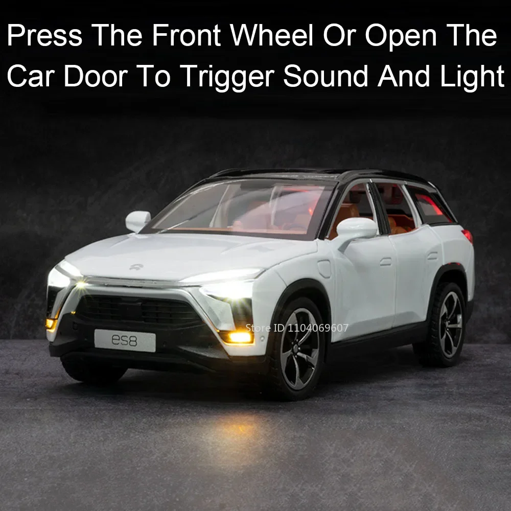 1:24 Legierung NIO ES8 Miniatur-Spielzeugautomodelle Metalldruckguss Zurückziehen Soundlicht 6 Türen geöffnet Fahrzeugspielzeug Kinder präsentiert