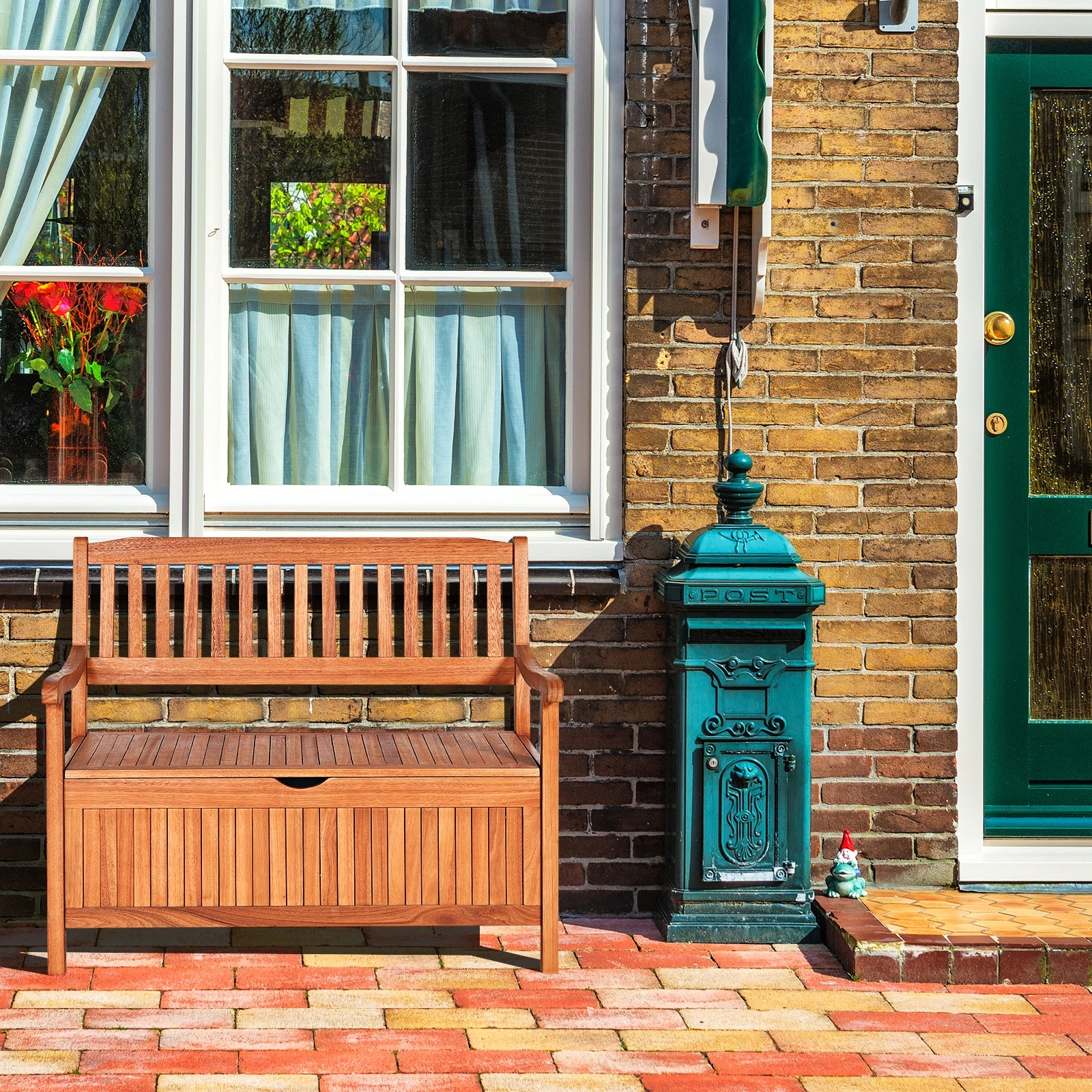 

33 Gallon Wooden Storage Bench with Liner for Patio Garden Porch