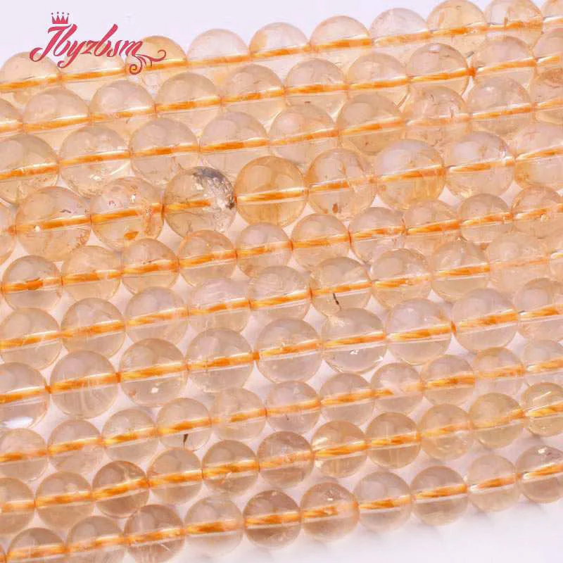 

Natural Citrine Round Smooth Stone Beads For Necklace Bracelats Jewelry Making Strand 15 Inches DIY Loose Beads 6mm/8mm/10mm