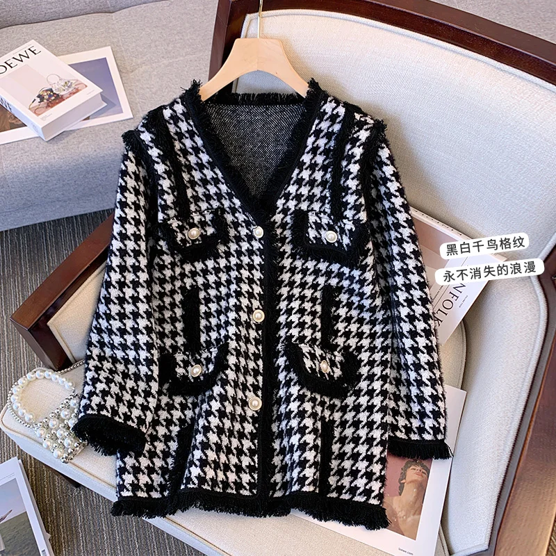 Autumn Korean Fashion latticed Sweater Cardigan Women Harajuku Vintage Oversize Button Up Knitted Jumper Female Preppy Jackets