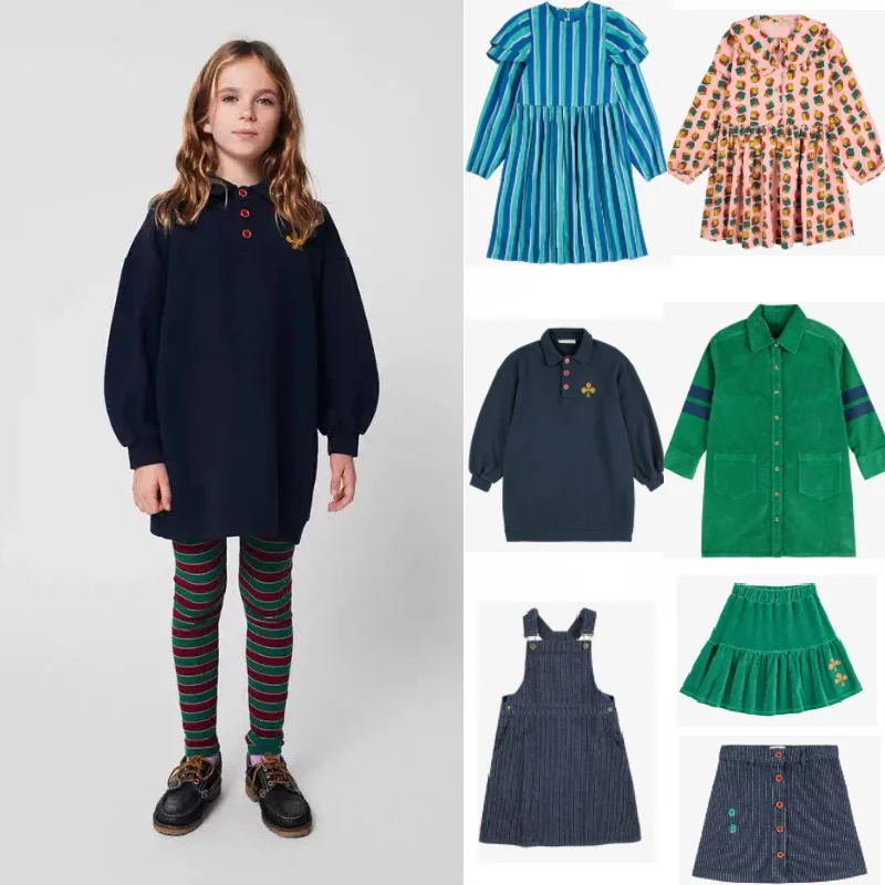 

Платье для девочек, осень 202, новое поступление, модное детское платье в корейском стиле с принтом, милое и милое короткое платье из 100% хлопка для девочек