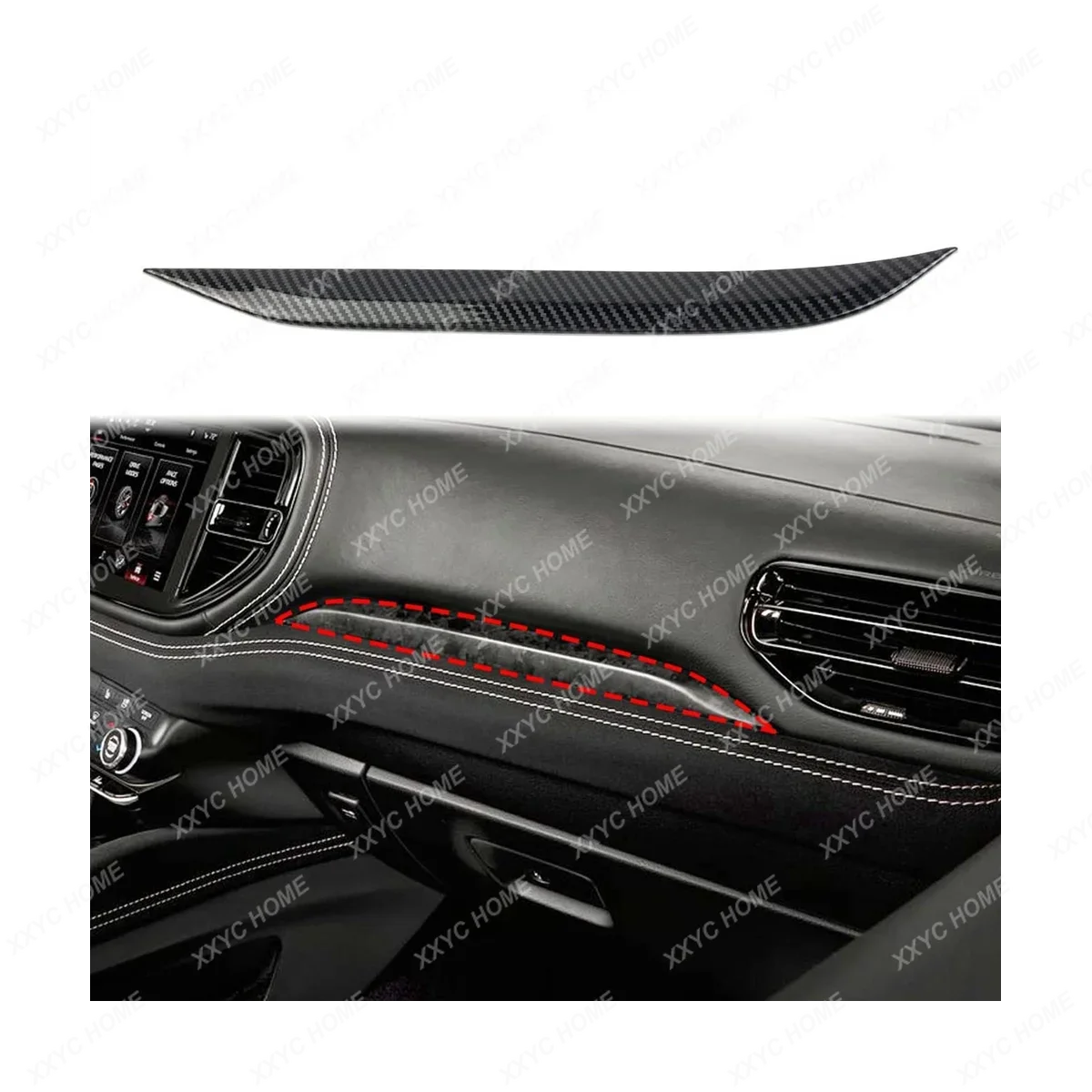 Car Dashboard Panel Strip Cover Trim for Dodge Durango 2021 2022 Accessories ABS Carbon Fiber