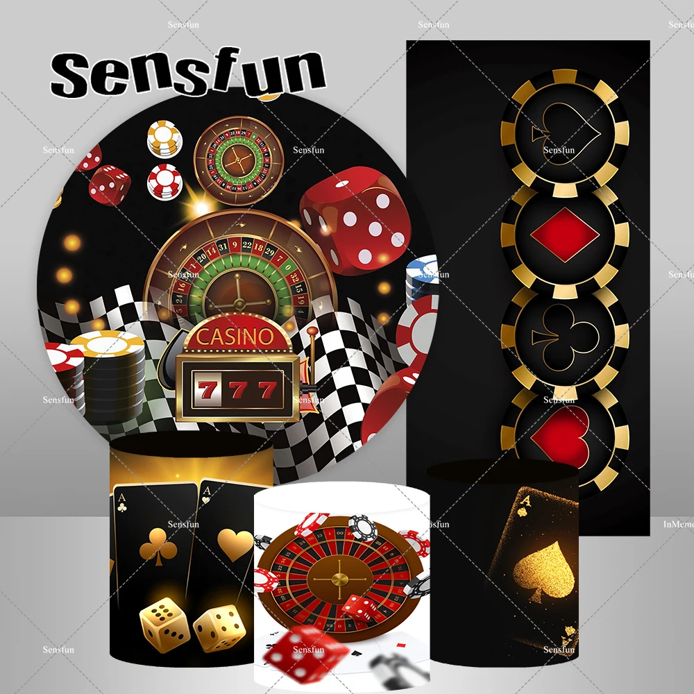 

Casino Playing Card Theme Round Backdrop Cover Adult Birthday Party Photography Background Pedestal Covers Rectangle Banner