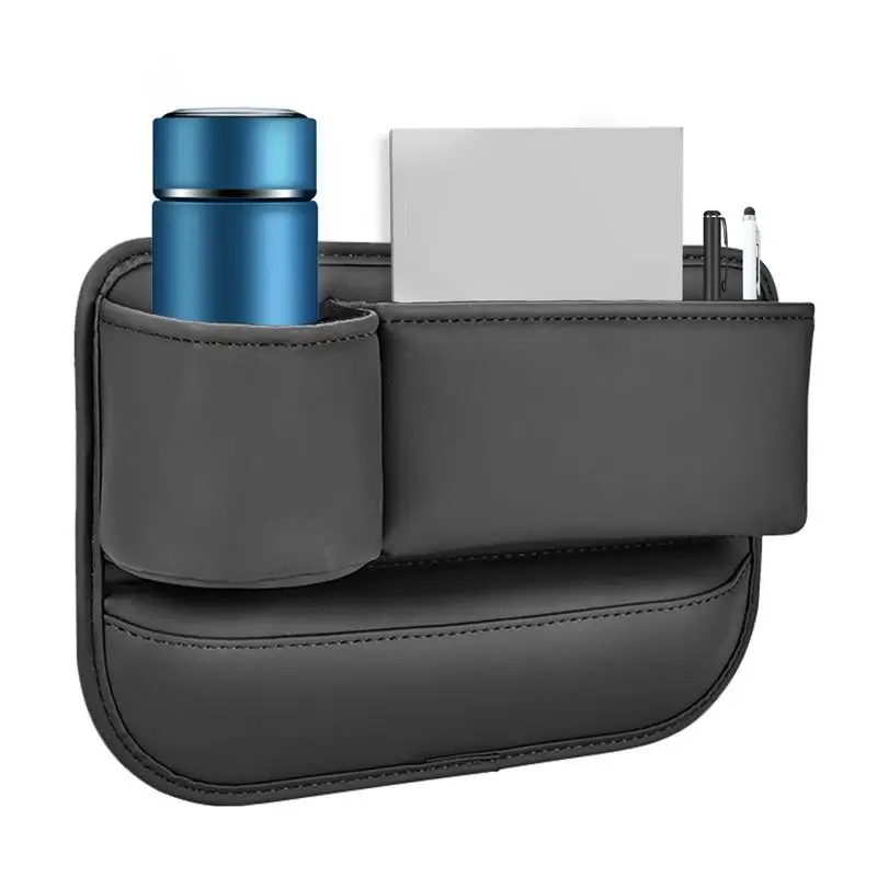 Car Seat Crevice Storage Box Multi-Function Automotive Seat Crevice Filler Leather Console Organizer With Cup Holder Car