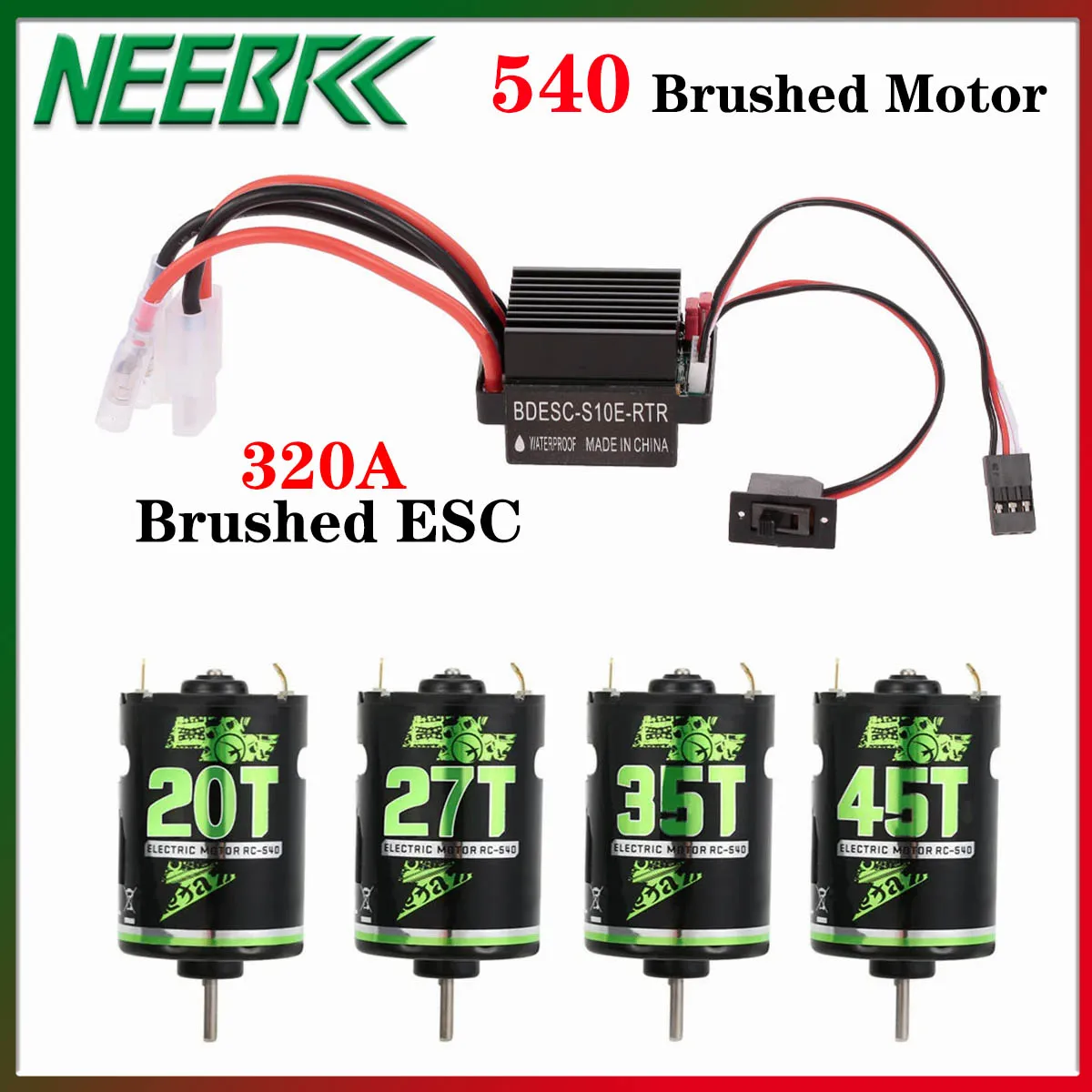 

NEEBRC 540 Матовый двигатель 20T 27T 35T 45T с электрическим регулятором скорости 60A ESC 5V/2A BEC для 1/10 RC гусеничного автомобиля TRX AXIAL HSP